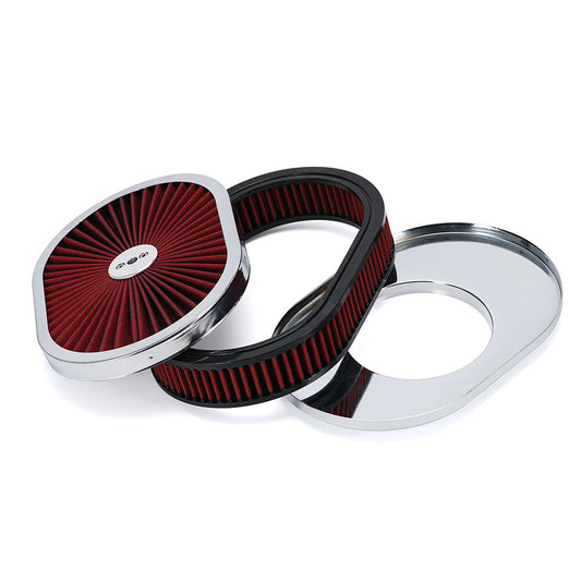 Universal Super Flow 12 Oval Washable Air Cleaner Red Element  Chrome Lid GM