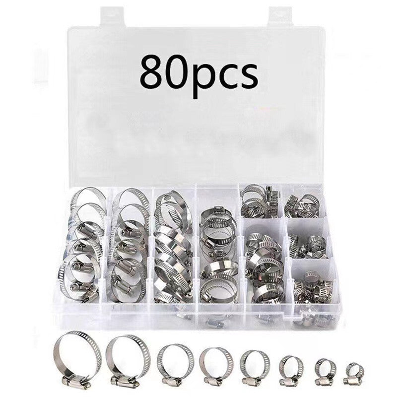 80Pcs Stainless Steel Car Oil Hose Clamp Kit Assorted Pipe Hoop Tube Collars Set