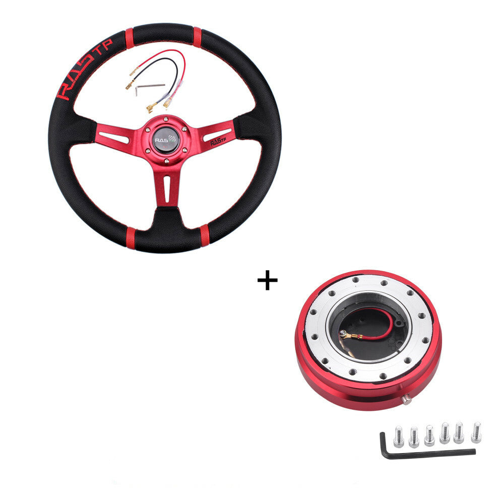 Red RASTP 13 Aluminum Racing Steering Wheel + 6 Hole Quick Release Hub Adapter