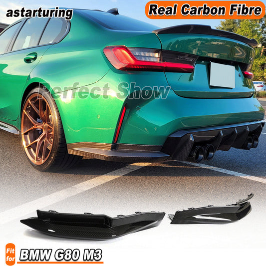 for BMW 3Series G80 M3 REAL Carbon Fiber Rear Bumer Splitter Diffuser Side Flaps