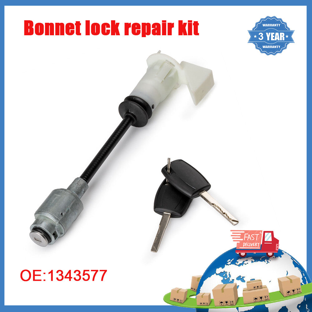2 Keys Bonnet Release Lock Latch Set Repair Kit 1343577 For 04-12 for Ford Focus MK2