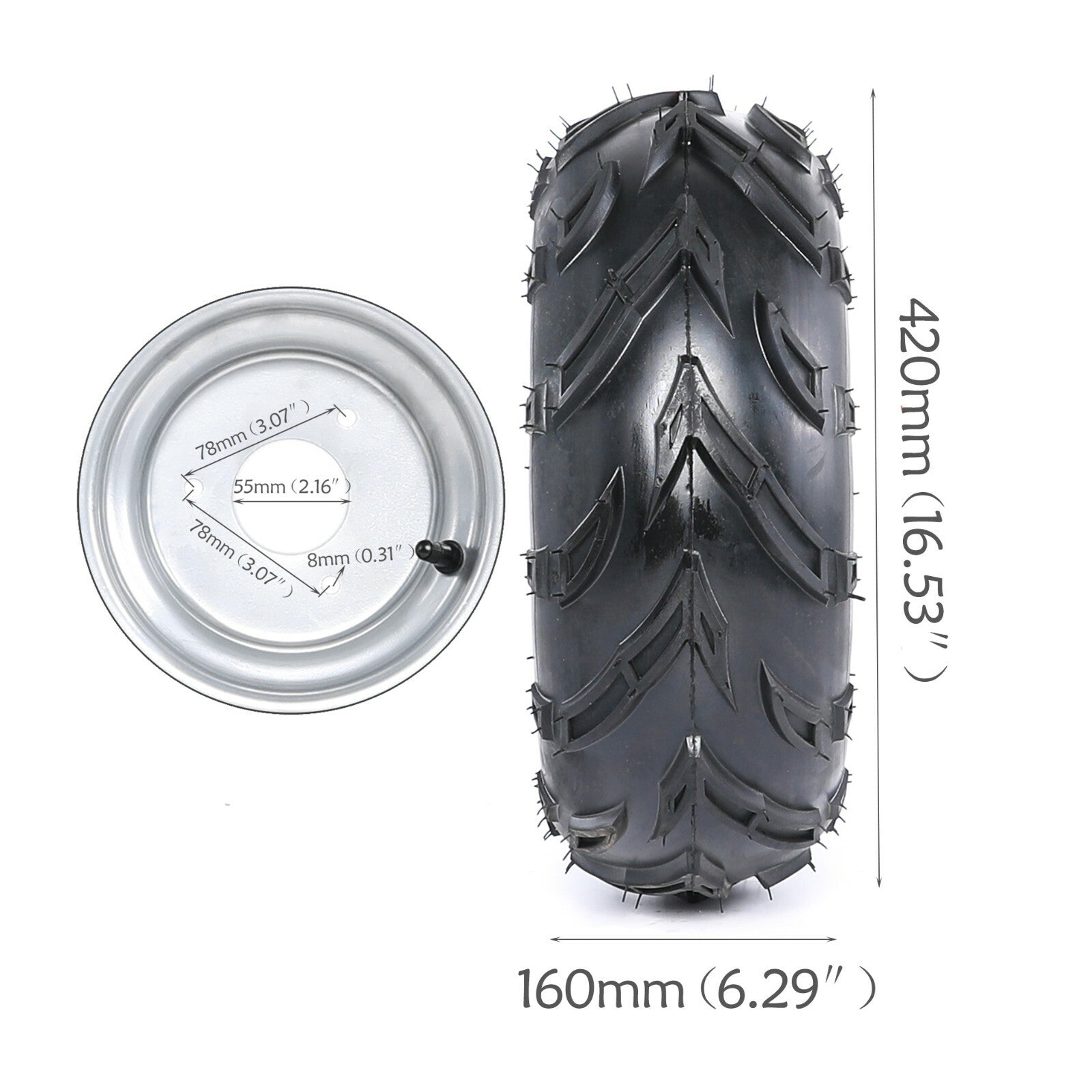 Full set of 7-inch wheels (16x8-7), tires, rims, 3 bolts, all-terrain vehicle, four-wheel go-kart, Taodao 125cc.