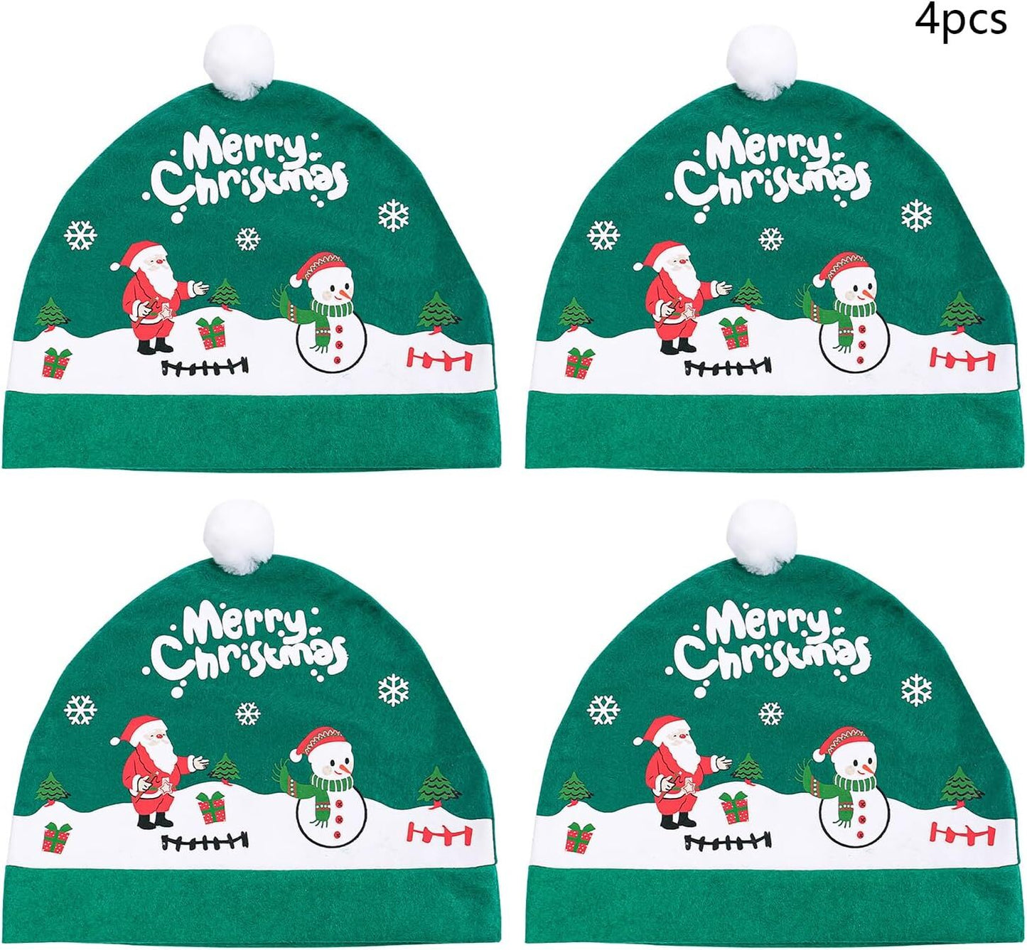 4pcs Santa Claus Hat For Car for Seat Auto Headrest Decor ProtectorSanta And Snowman