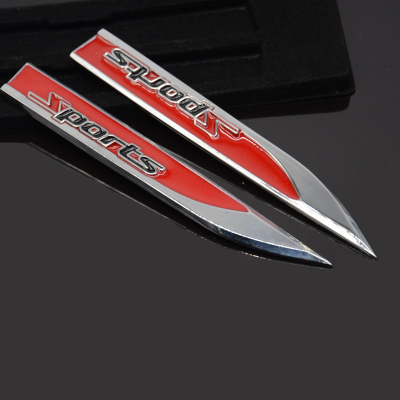 Red Car Flank Fender Sport Metal Dagger Fender Emblem Sticker Badge Decal Racing