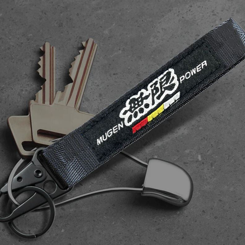 Car keychain, metal key ring, badge, lanyard, black Mugen, suitable for brand new Nissans.