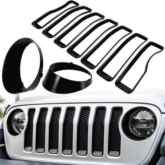 Front grille inserts and headlight trim covers for Jeep for Wrangler JLU Unrestricted