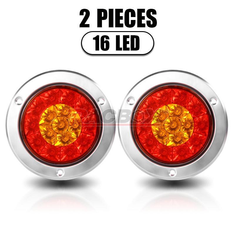 2x 4inch Red Amber Round 16-LED Truck Trailer Stop Turn Signal Tail Brake Lights