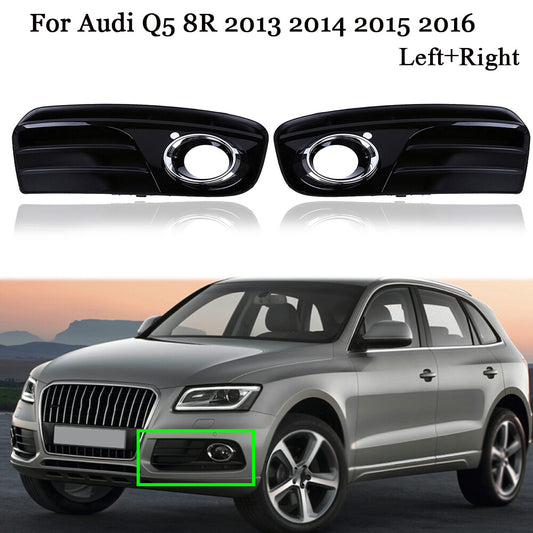 2-piece front bumper fog light protector frame and side grille cover for 2013-17 for Audi Q5, black.