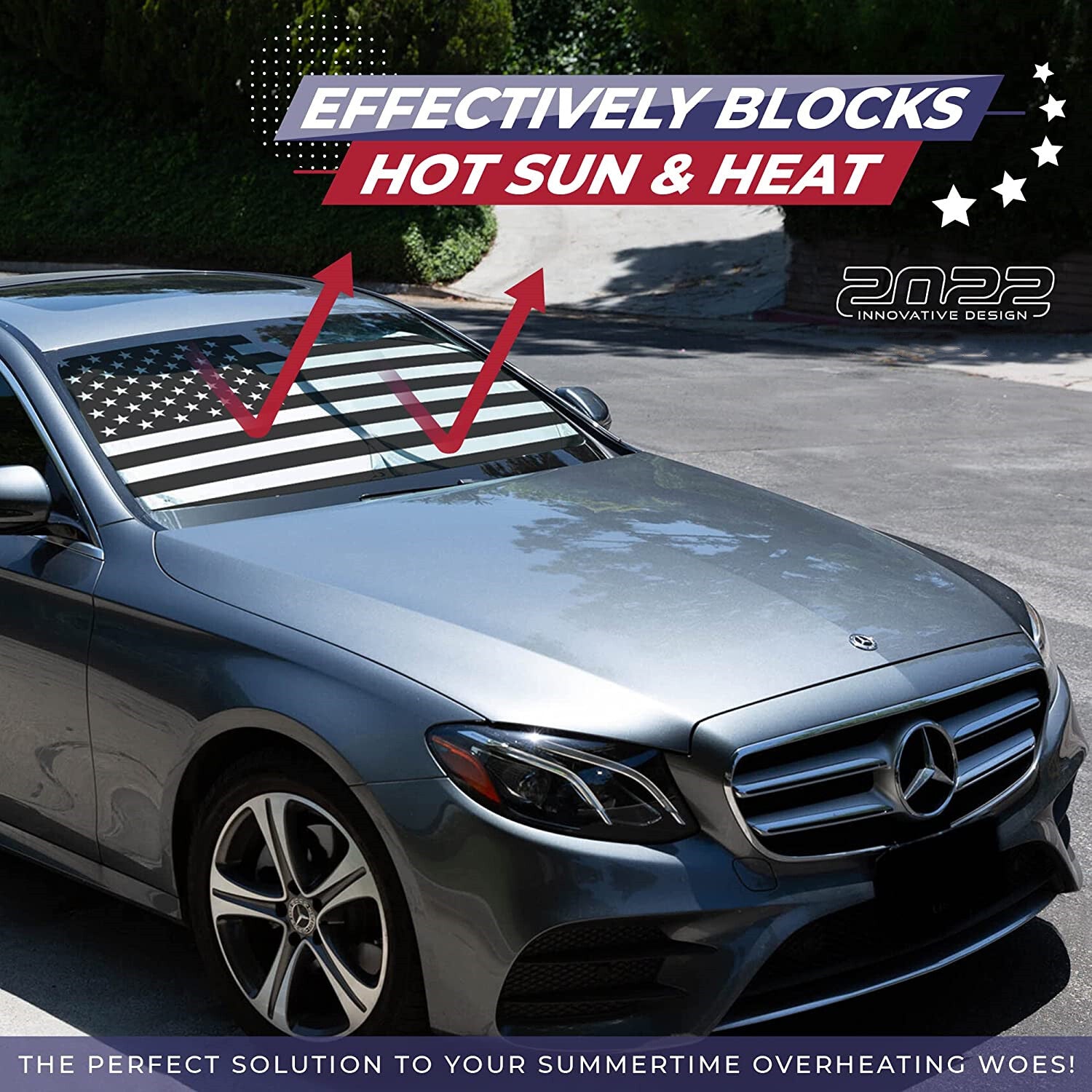 for Mercedes Benz Accessory US Flag Car Windshield Sun Shade Shield Cover Visor