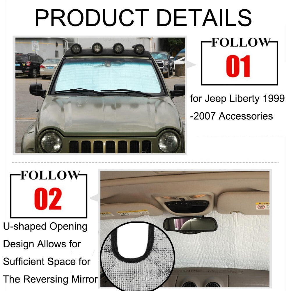 Front Windshield Sunshade Cover Sun Visor Block Cover for Jeep Liberty 1999-2007