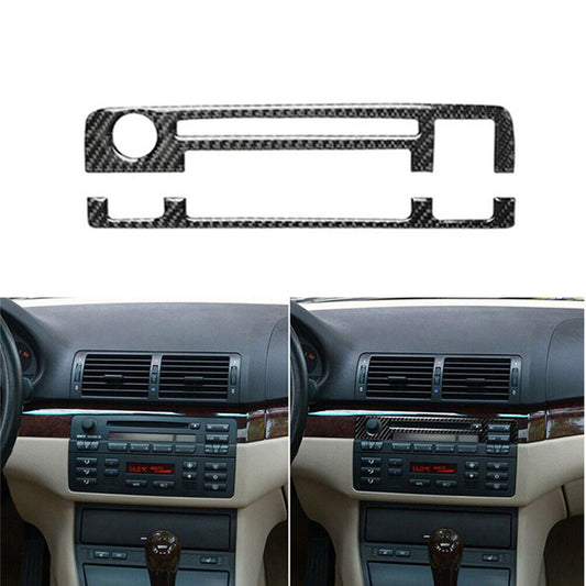 2Pcs Carbon Fiber Center Console CD Panel Trim Cover for BMW 3 Series E46 98-05