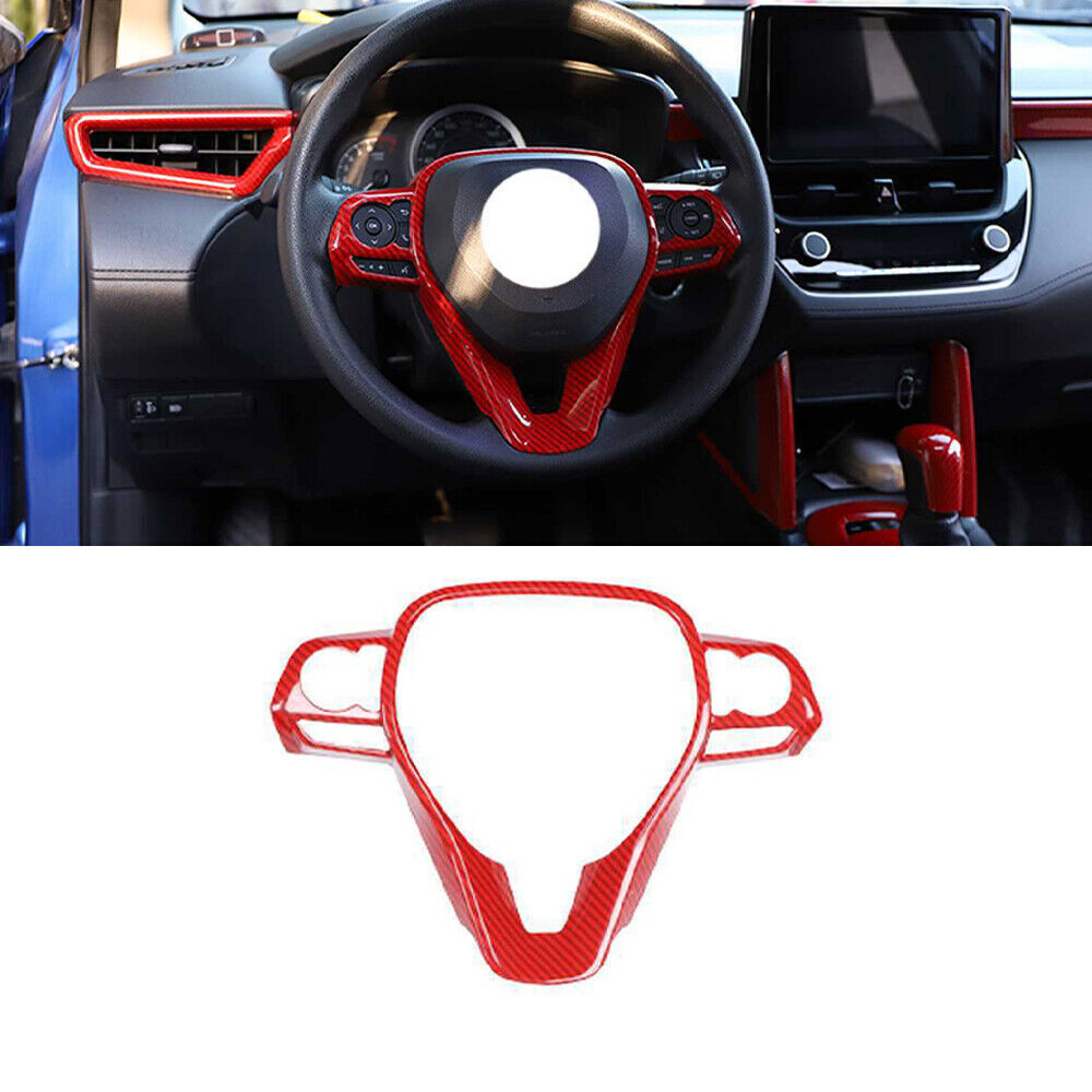 for Toyota for Corolla Cross 22-24 ABS Red Carbon Fiber Steering Wheel Cover Trim