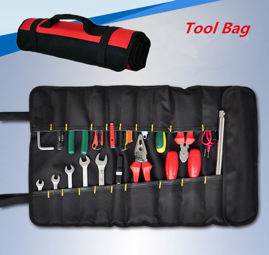 1x Red Oxford Canvas Reel Roll Type Storage Bag Tool Pocket Pouch Car Tool Reels