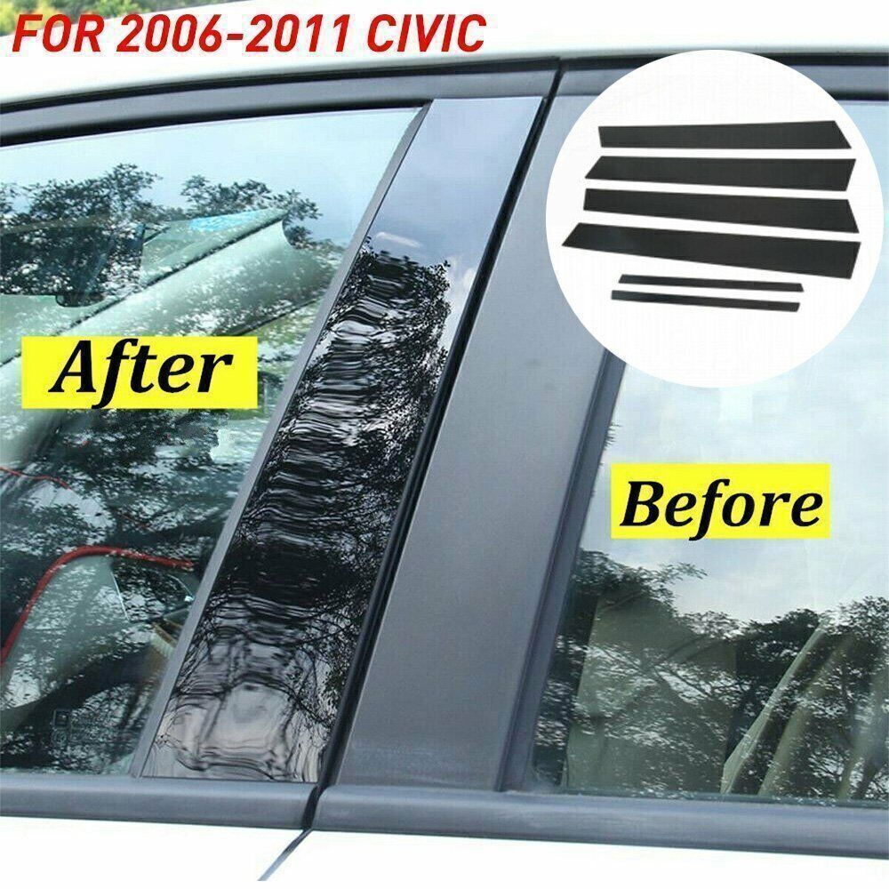 for Honda for Civic 06-11 Piano Black Pillar Posts Door Window Molding Strip Trim 6P