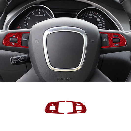 2Pcs Red Carbon Fiber Steering Wheel Buttons Cover Trim for Audi Q7 2007-2015
