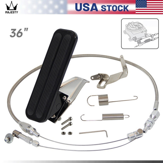 Floor Mount Gas Pedal+36 Stainless Throttle Cable Bracket Spring Kit Street Rod