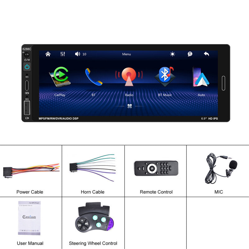 DC 12V 6.9-inch single 1DIN car wireless CarPlay radio stereo touch Bluetooth player