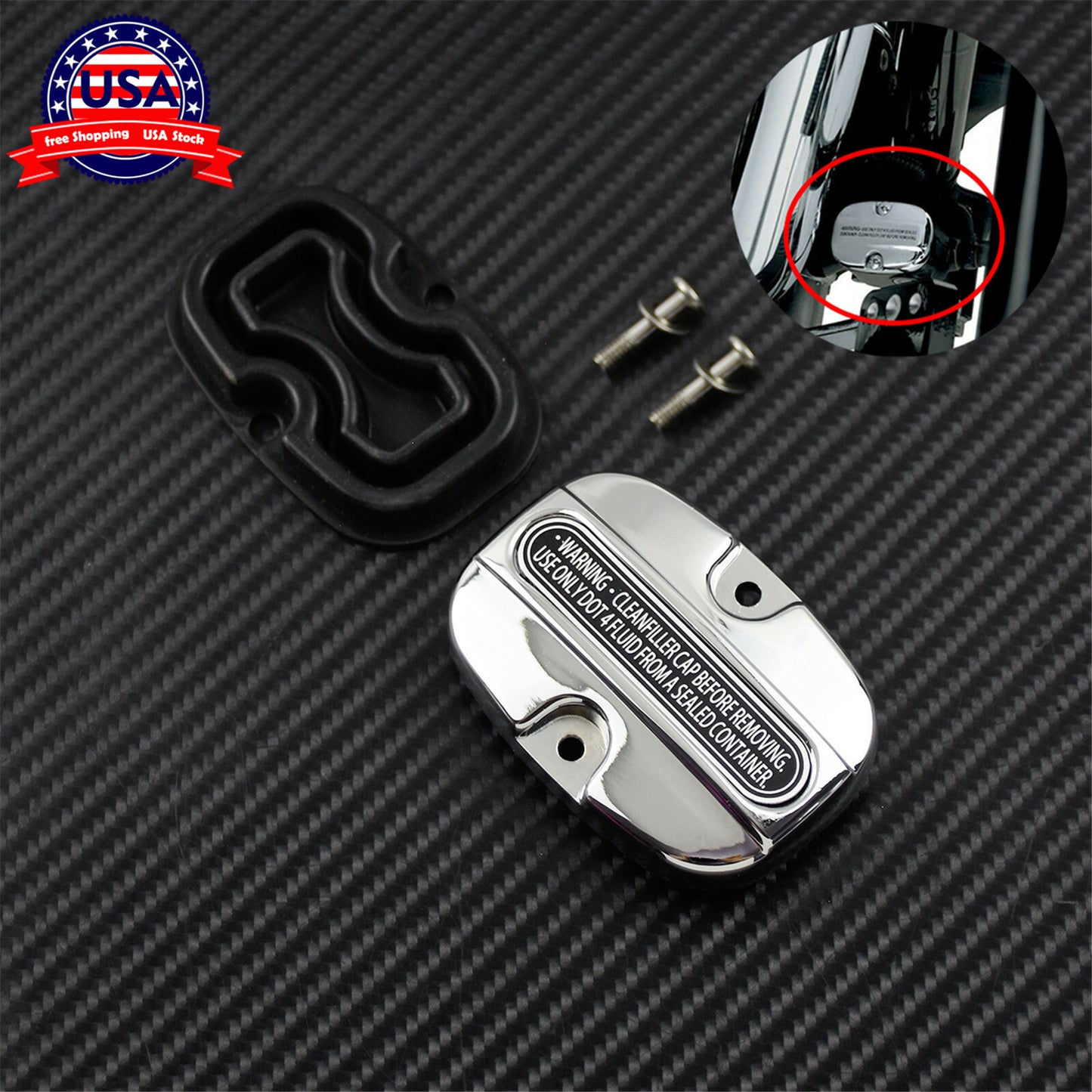 Chrome Rear Brake Master Cylinder Cover w/ Gasket Fit For 2008-18 for Harley Touring