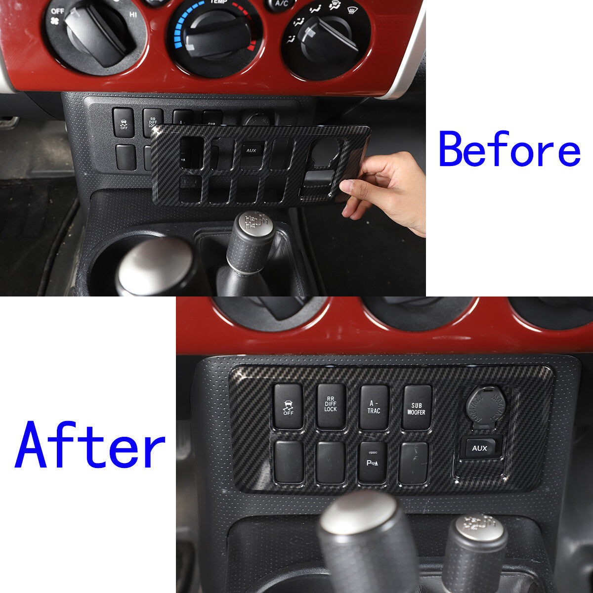 Carbon fiber steering wheel button frame sticker for Toyota Tacoma 2011-2015 USA.