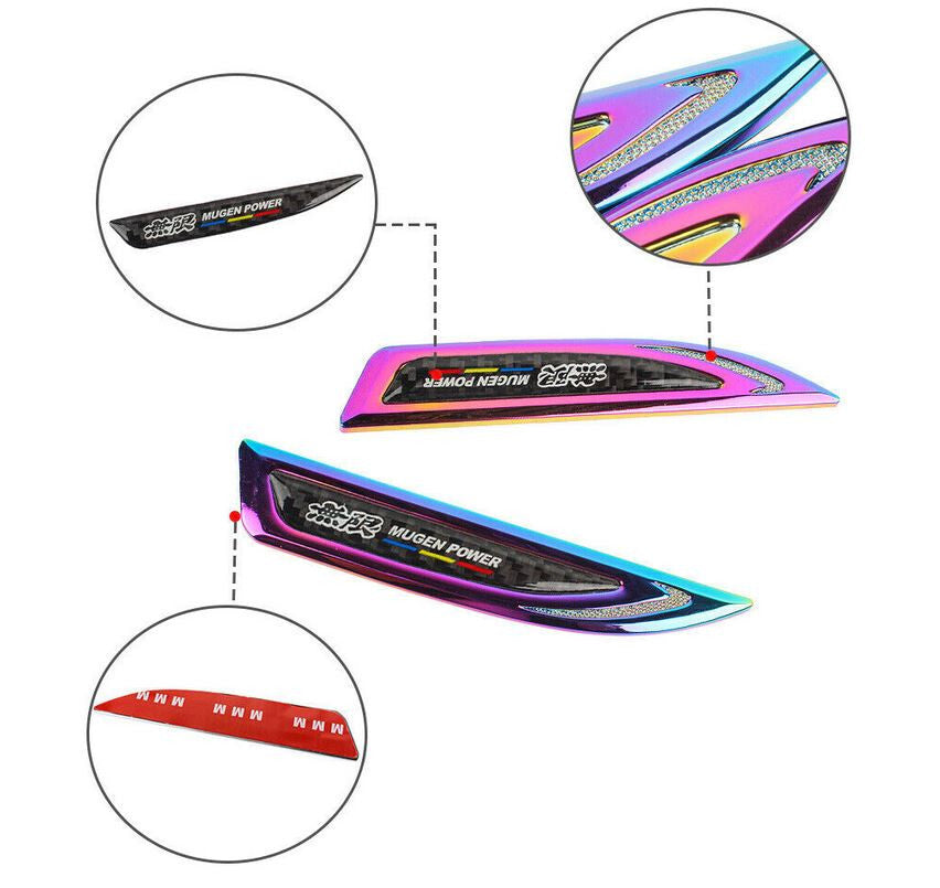 2-piece car side fender badges, rear trunk sticker badges, Mugen Neo chrome carbon