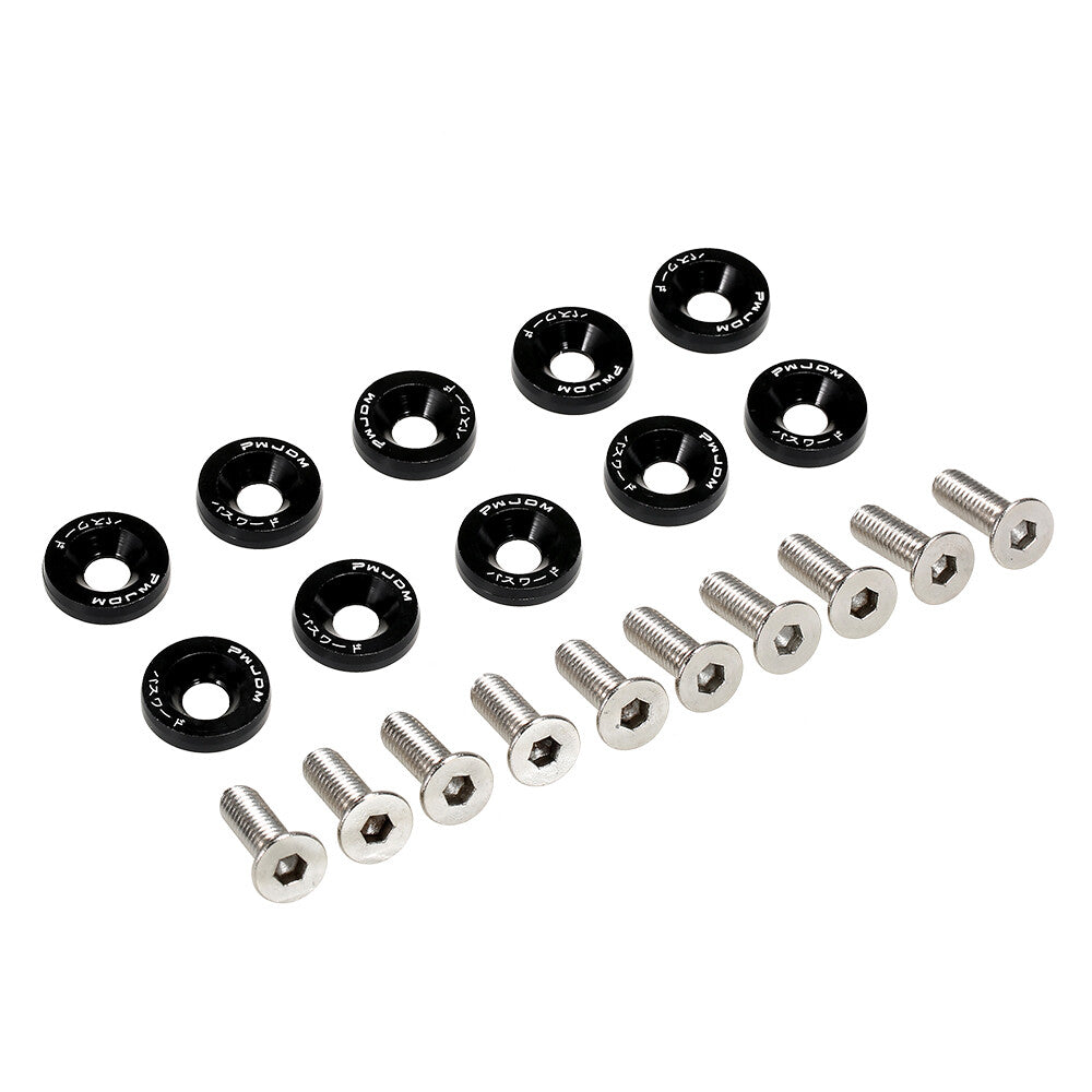 10pc Black JDM Billet Aluminum Fender Bumper Washer Bolt Engine Bay Dress Up Kit