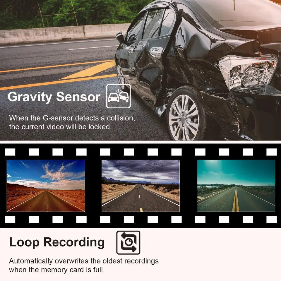 3in Touch Screen Car DVR Dash Cam Front Inside Rear Camera WiFi Video Recorder