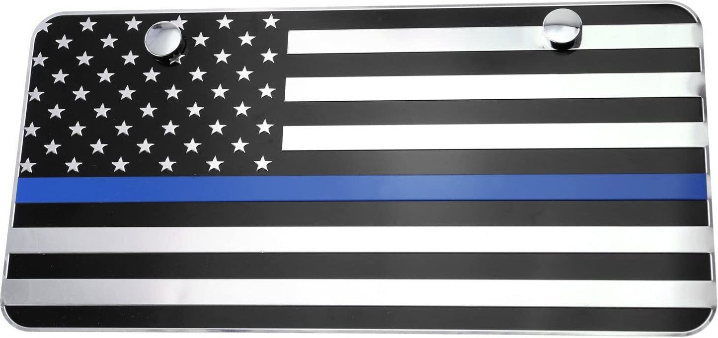 Car license plate frame cover with chrome black and blue American flag for Cadillacs