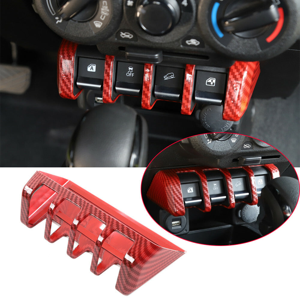 Red Carbon Fiber ABS Window Lift Switch Button Panel Trim for Suzuki for Jimny 2019+