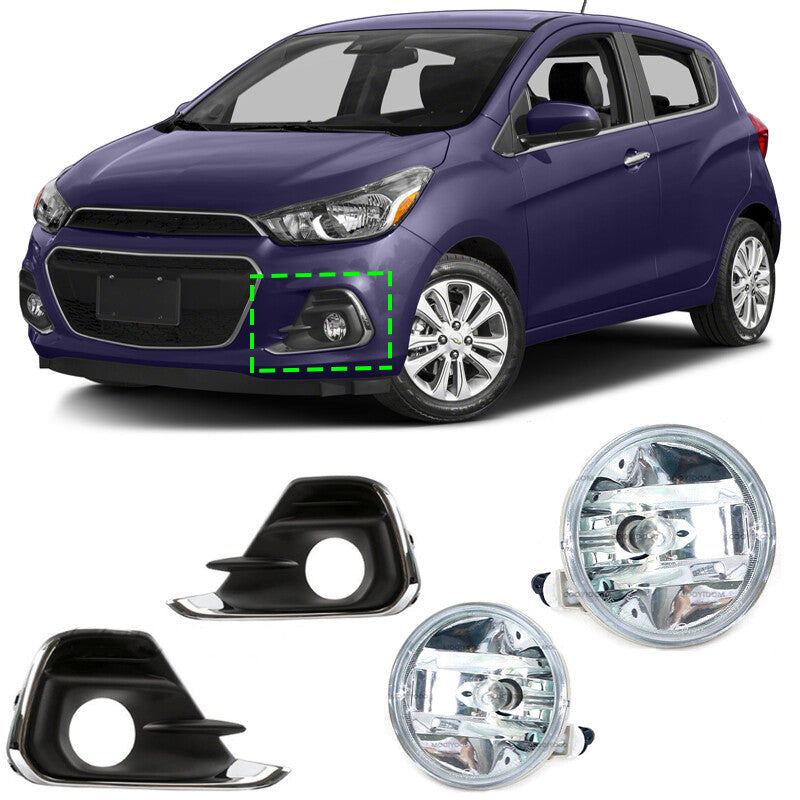 Pair for Chevrolet Spark 2016-2018 Front Bumper Fog Lamp + Fog Lamp Cover Grille