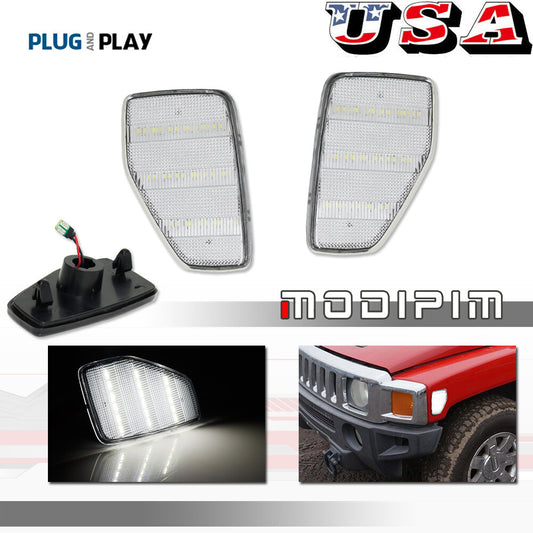 2-Pack Transparent White LED Front Wheel Fender Side Marker Lights for 2006-10 for HUMMER H3