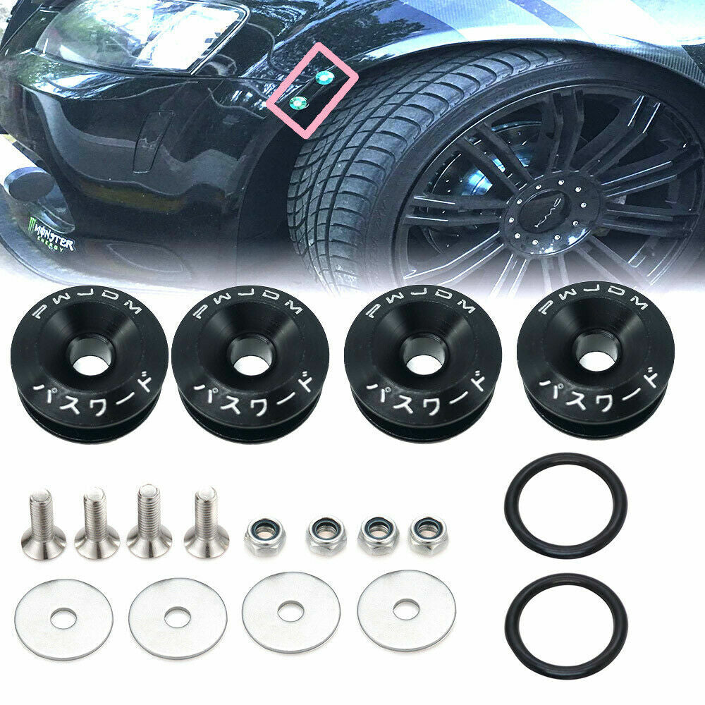 4-Piece Black JDM Aluminum Quick-Release Fastener Rear Crossbody Mudguard Cover Kit
