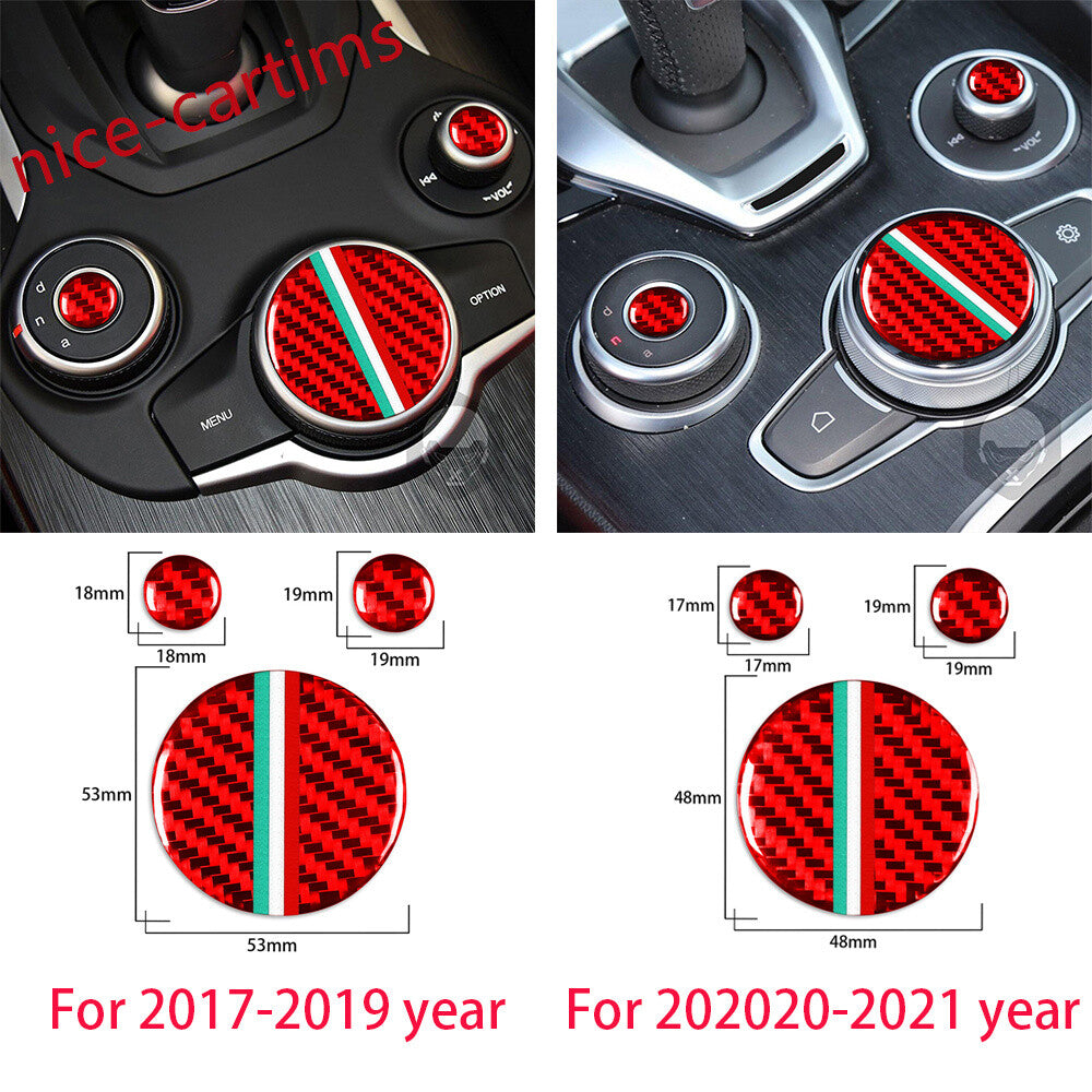 Red Carbon Fiber Inner Central Control Knobs Cover for Alfa Romeo Giulia 2020-21