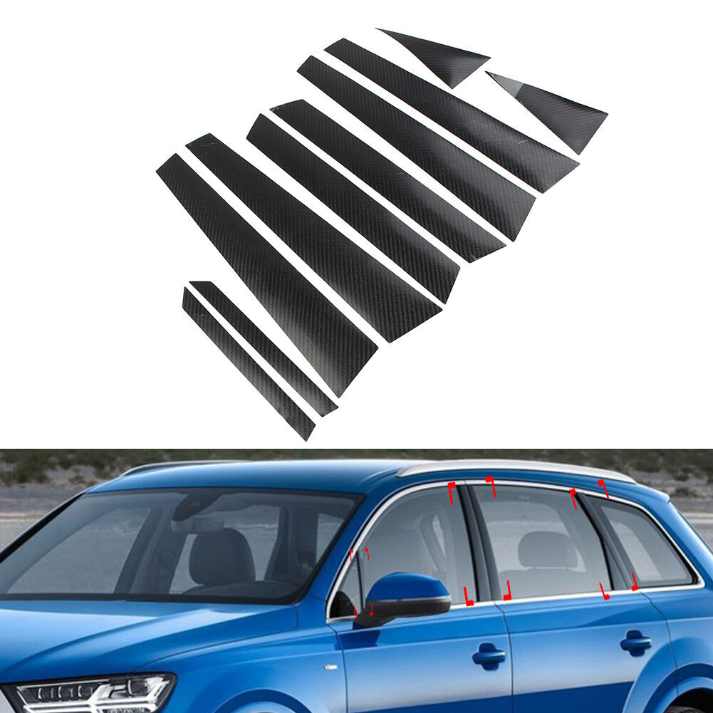 for Audi Q7 SQ7 4M 2016-2019 10x Carbon Fiber Set Pillar Posts Door Window Trim