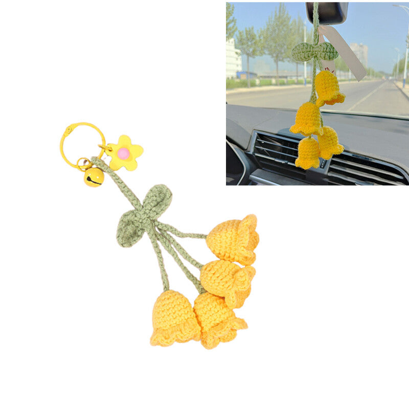 1Pc Hand-woven Bellflower Pendant for Rearview Mirror Hanging Accessory Yellow