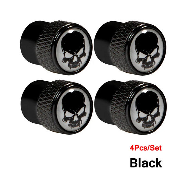 4-piece car tire valve cover rod air dust cover black with red skull for Lexus