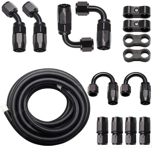 20-foot 8-amp black nylon and stainless steel braided fuel hose fuel line