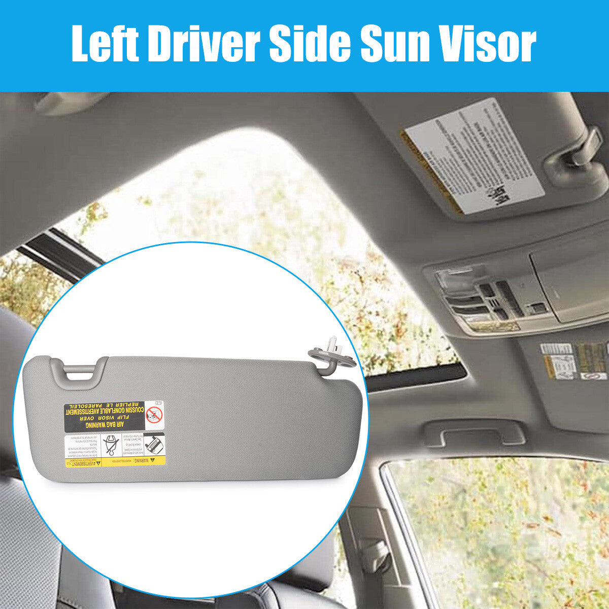 Left Driver Gray Sunvisor W/Light Fit for Toyota Highlander 14-19 74320-0E074-B0