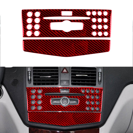 Red Carbon Fiber Console CD Trim for Mercedes-Benz C-Class W204 2007-2010
