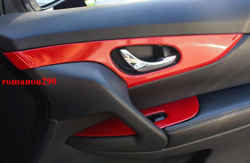 12X for Nissan Rogue 2014-2020 Red Carbon Fiber Look Car interior Kit Trim Cover