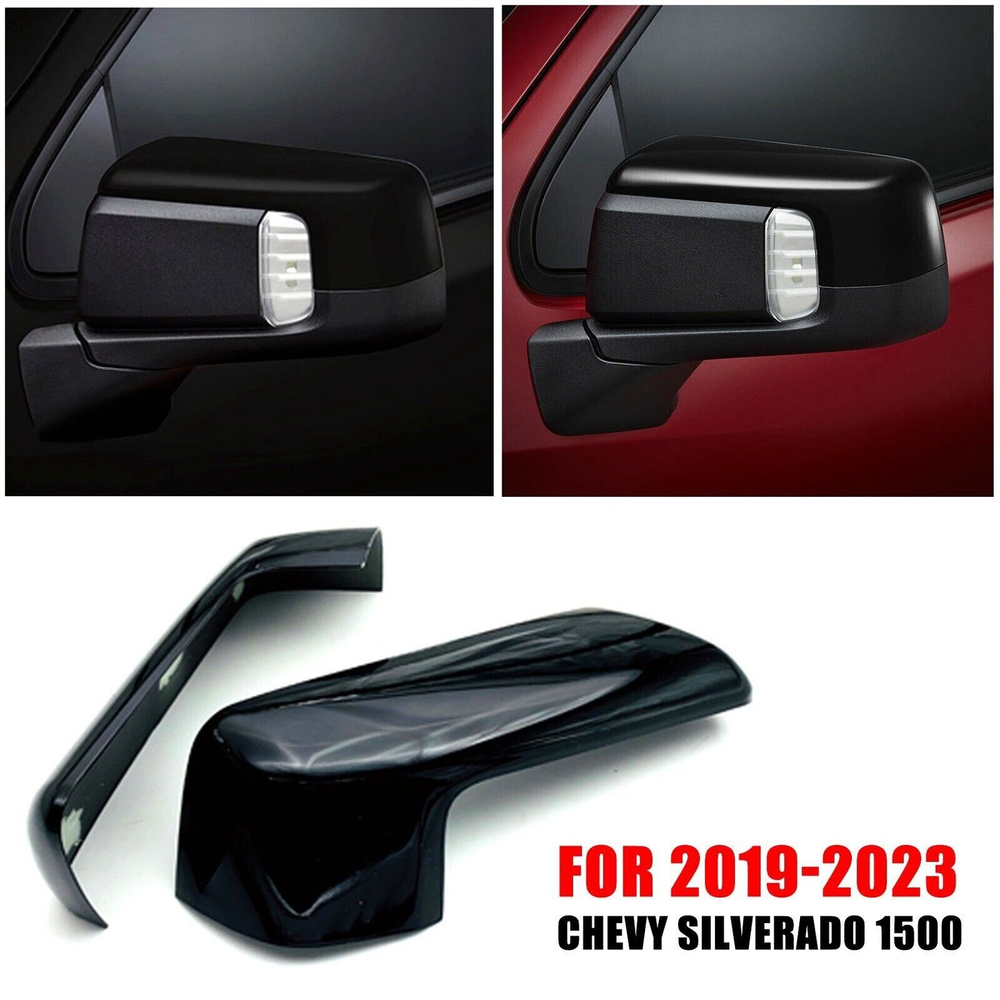 for Chevy Silverado 1500 2019-23 ABS Pair Side Mirror Cover Gloss Black Cap Trim