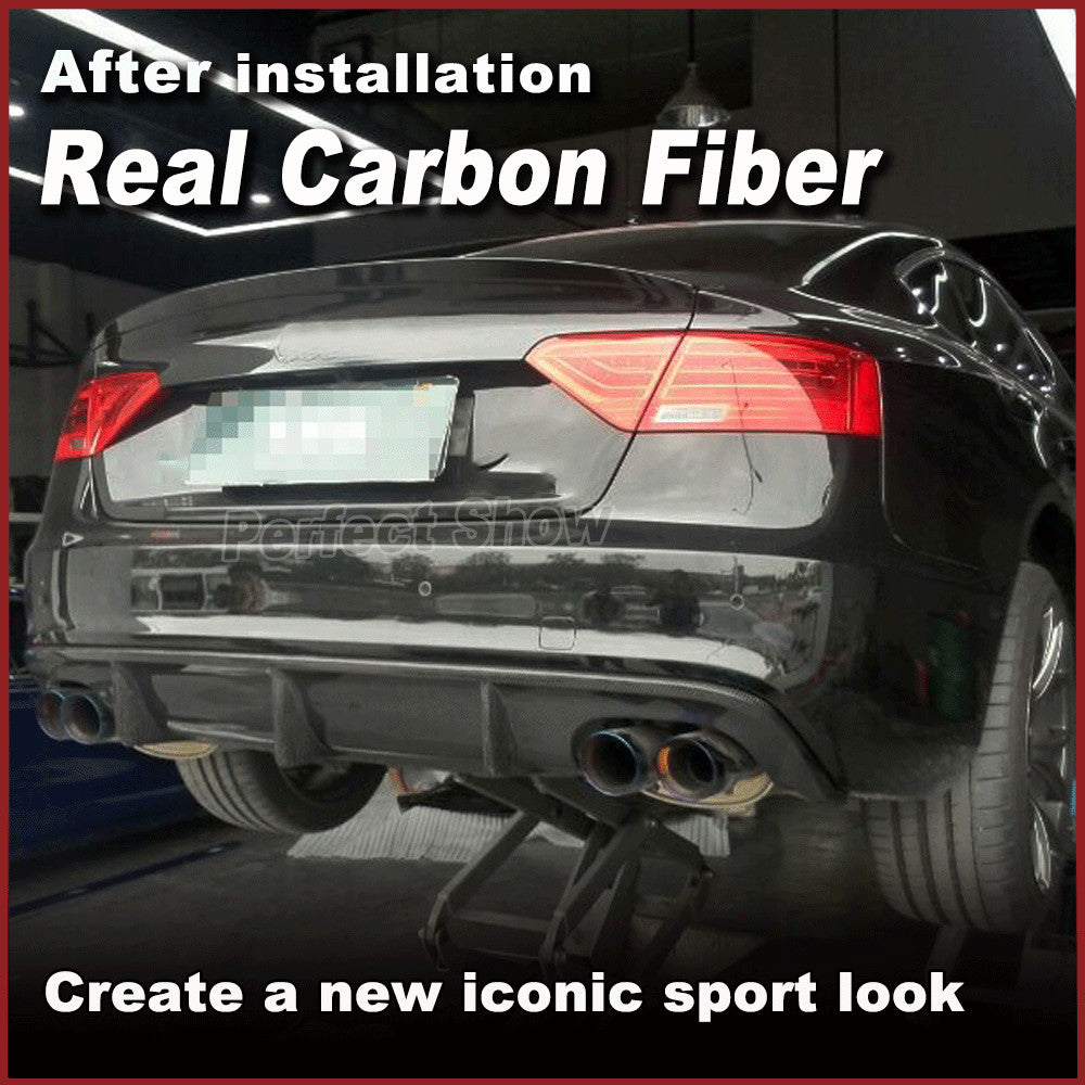 REAL Carbon Rear Bumper Bar Lip Spoiler Diffuser Twin Exhaust for Audi S5 12-16