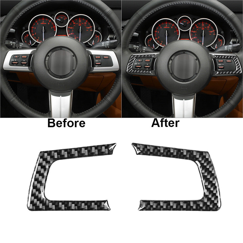 2x Carbon Fiber Steering Wheel Button Cover Trim for Mazda MX-5 Miata 2009-2015