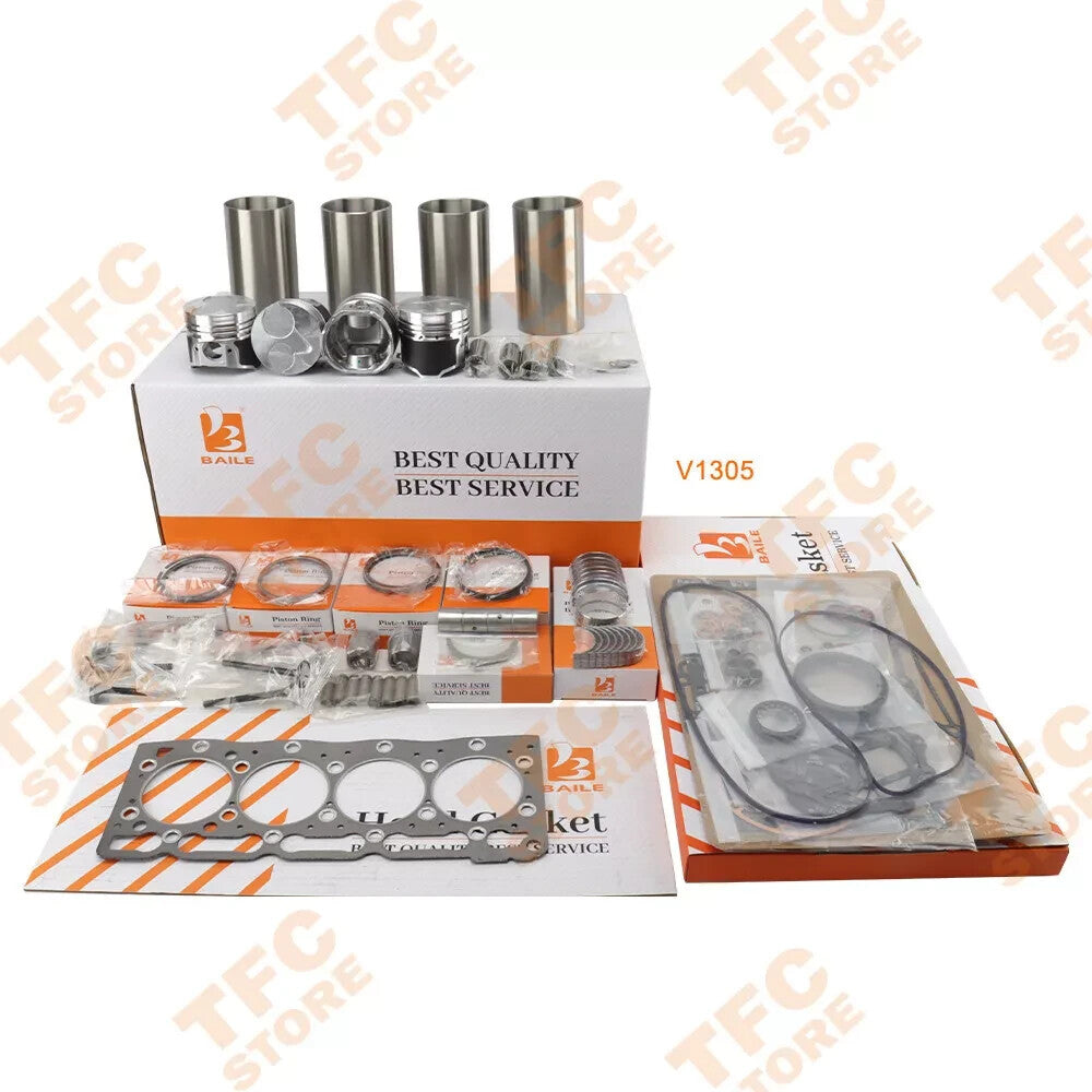 New V1305 For Kubota Engine Overhaul Rebuild Kit W Piston Ring Full Gasket Kit??