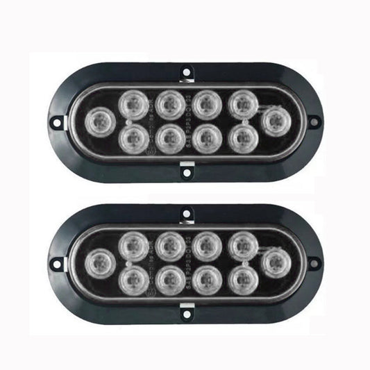 2 White 6 Oval LED Tail Lights Surface Mount Truck Trailer Backup Reverse AT