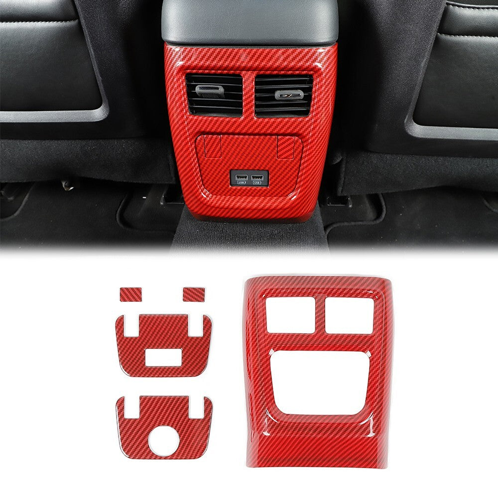 Red Carbon Fiber Rear Air Outlet Vent Panel Trim for Dodge Charger 2011+