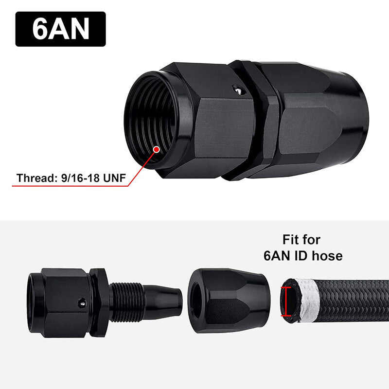 1Pc 6AN AN6 Black Straight Swivel Fuel Oil Hose End Fittings Adaptor Aluminum