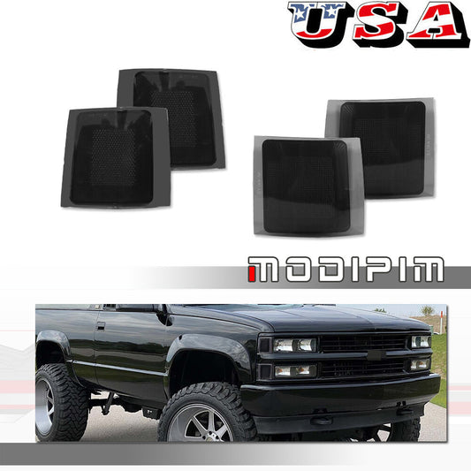 Smoked front corner side marker light kit for 94-00 for Chevrolet and for GMC C/K pickup trucks.