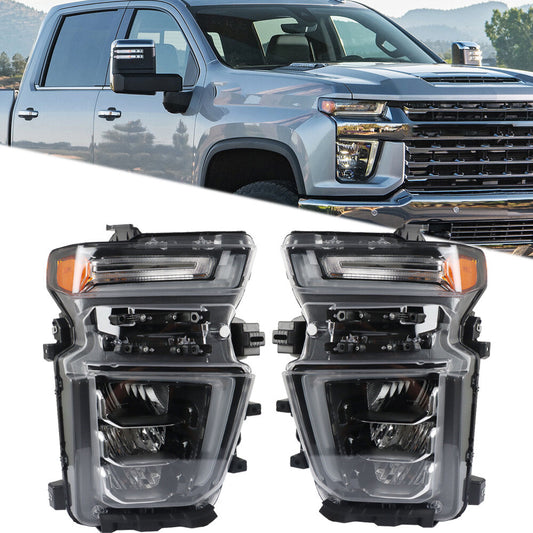 LH+RH Side For 2020-2023 for Chevy Silverado 2500HD 3500HD Headlights LED Clear Lens