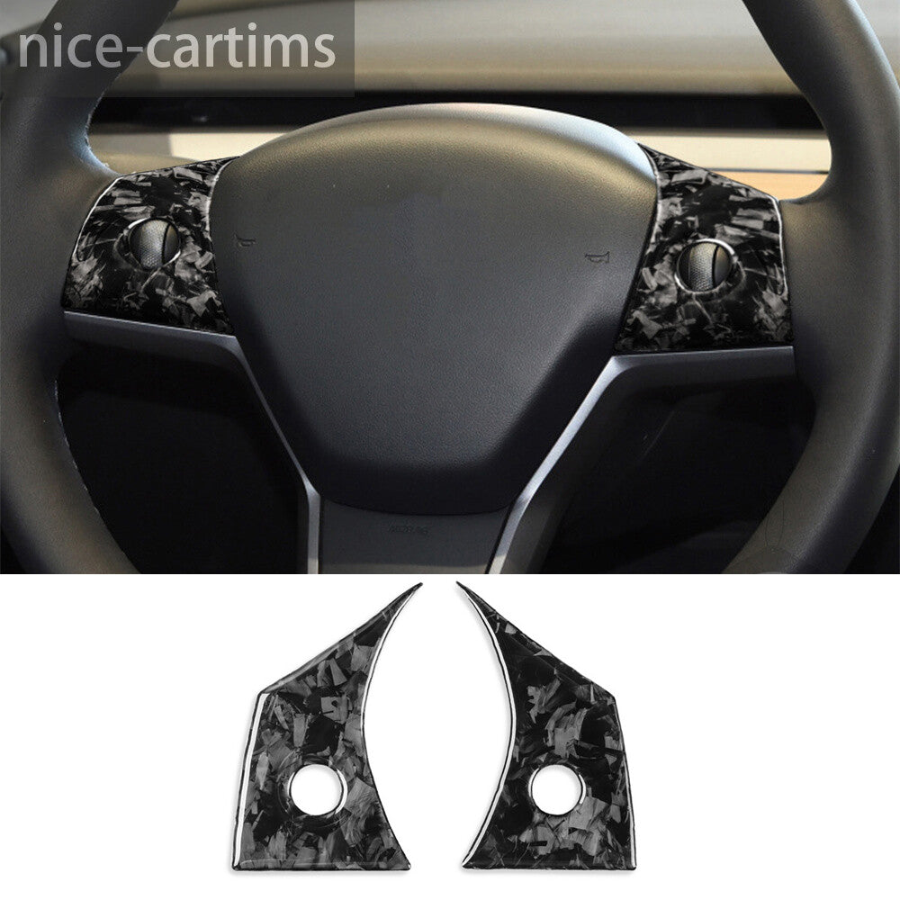 for Tesla Model 3/Y 2017-2023 Forged Carbon Fiber Steering Wheel Button Trim¡Á2