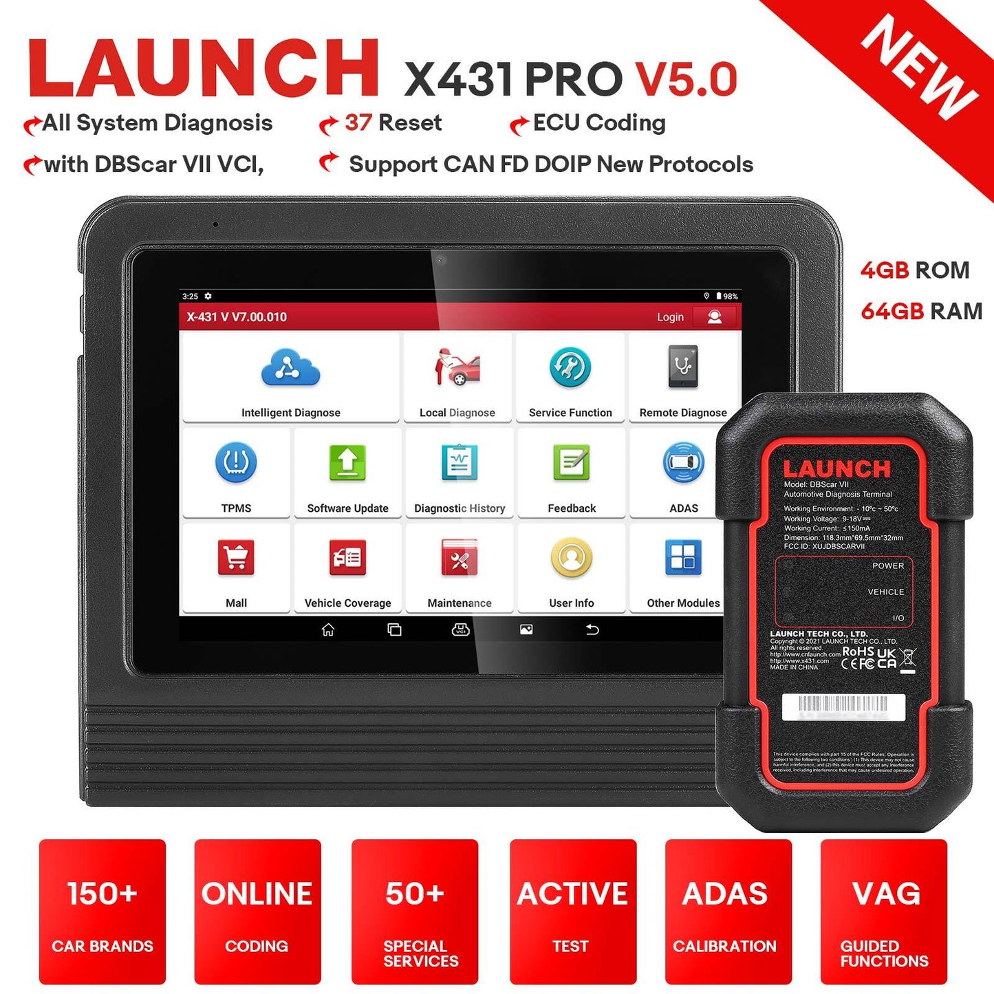 LAUNCH X431 V V5.0 Full System Diagnostic-Tool Bi-Directional Control ECU Coding